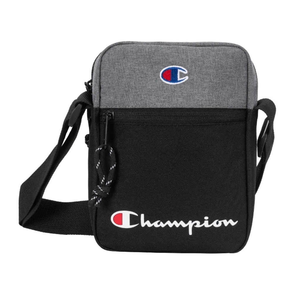 Champion Manuscript Crossbody Unisex Bag in Medium Gray and Black with Logo